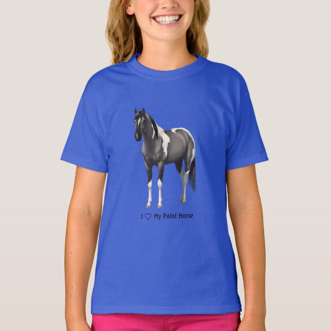 I Heart (Love) My Grulla Pinto Paint Horse T-Shirt (Front)