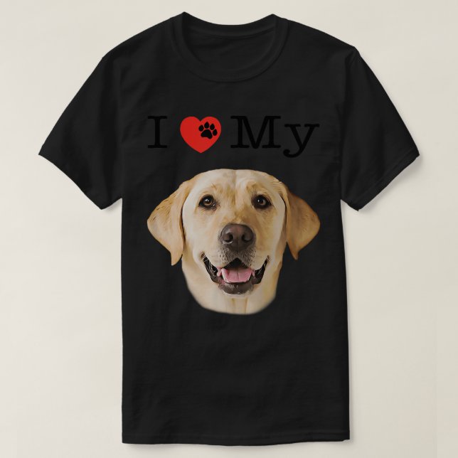 I Heart Love My Yellow Lab Portrait of Labrador Fa T-Shirt (Design Front)