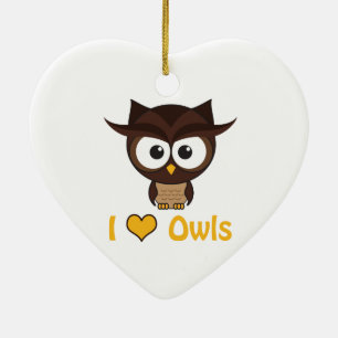 I heart (love) owls ceramic tree decoration