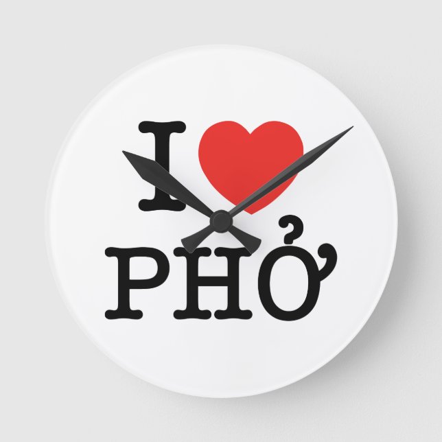 I Heart (Love) Pho Round Clock (Front)