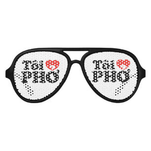 I Heart (Love) Pho (Tôi ❤ PHỞ) Vietnamese Language Aviator Sunglasses