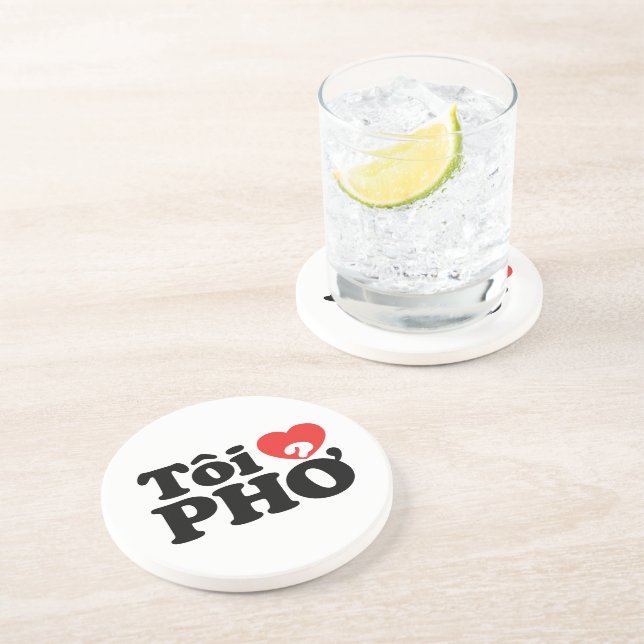 I Heart (Love) Pho (Tôi ❤ PHỞ) Vietnamese Language Coaster (Side)