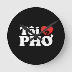 I Heart (Love) Pho (Tôi ❤ PHỞ) Vietnamese Language Round Clock
