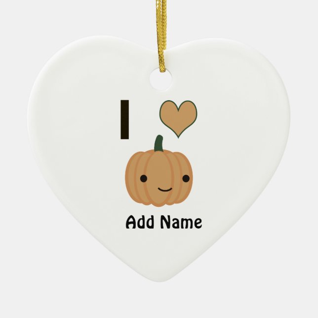I heart (love) pumpkin ceramic tree decoration (Front)