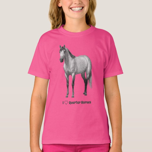 I Heart (Love) Quarter Horses Dapple Grey T-Shirt (Front)