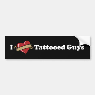 I Heart (Love) Tattooed Guys Black Bumper Sticker