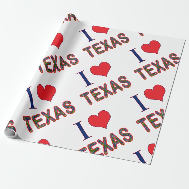 I (Heart) Love Texas Bluebonnet Wrapping Paper (Unrolled)