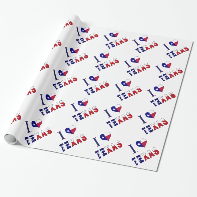 I (Heart) Love Texas Flag Wrapping Paper (Unrolled)
