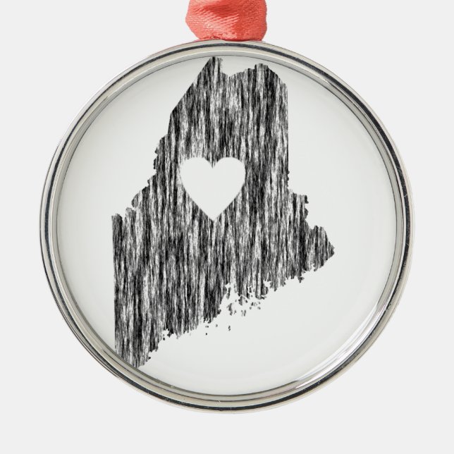 I Heart Maine Grunge Look Outline State Love Metal Tree Decoration (Front)