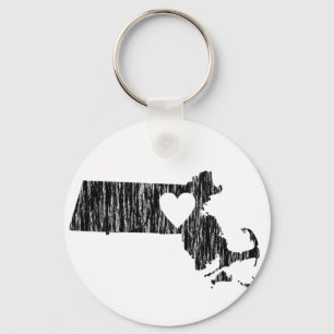 I Heart Massachusetts Grunge Outline State Love Key Ring