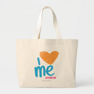 I Heart Me Orange/Aqua Large Tote Bag