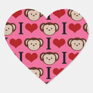 I Heart Monkey Pink I Love Monkeys Valentines Sticker