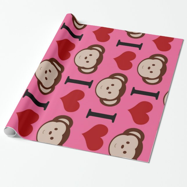 I Heart Monkeys Pink.jpg Wrapping Paper (Unrolled)