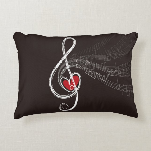 I HEART MUSIC Treble Clef Black Home Decor Decorative Cushion (Front)