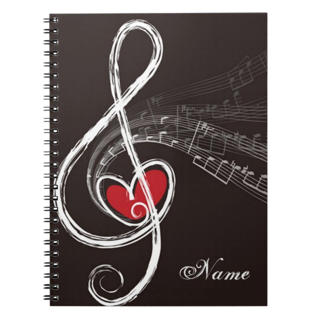 I HEART MUSIC Treble Clef Black Personalised Notebook (Front)