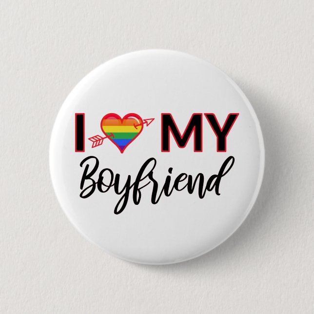I Heart My Boyfriend Gay Valentines  LGBTQ Pride 6 Cm Round Badge (Front)