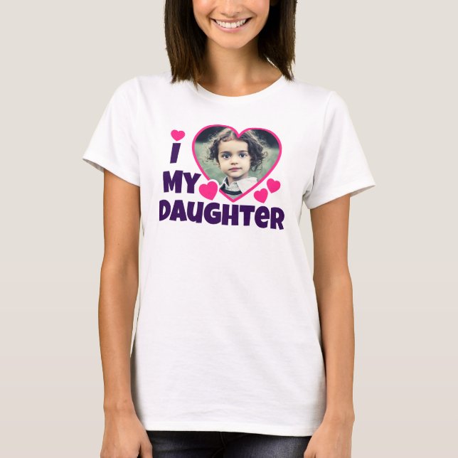 I Heart My Daughter Personalised Photo Pink T-Shirt (Front)