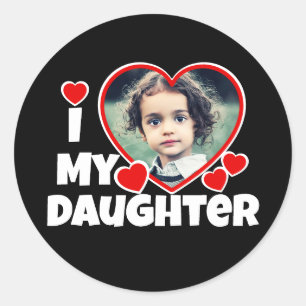 I Heart My Daughter Personalized Photo Black Classic Round Sticker