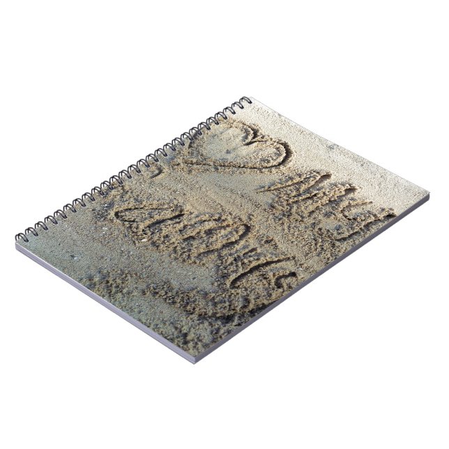 I heart my family, sand writing beach love quote spiral notebook (Left Side)
