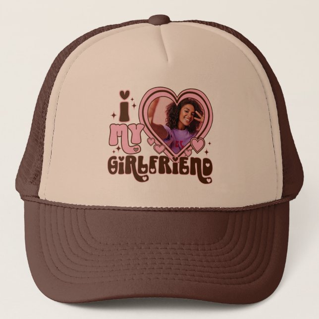 I HEART my girlfriend Custom Photo Love Trucker Hat (Front)