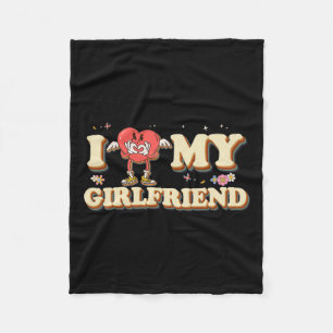 I Heart My Girlfriend Love Valentine Groovy Couple Fleece Blanket