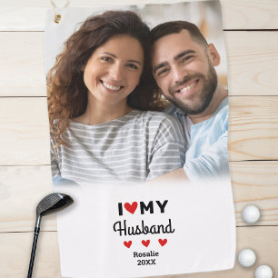 I Heart My Husband Photo Fun Golfer Modern Custom Golf Towel