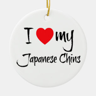 I Heart My Japanese Chin Dogs Ceramic Tree Decoration