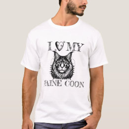 I Heart My Maine Coon, Cat Pawprints Black T-Shirt
