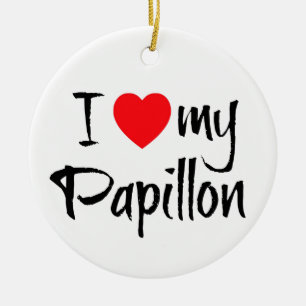 I Heart My Papillon Dog Ceramic Tree Decoration