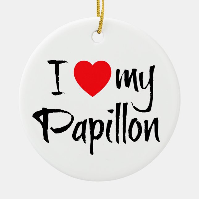 I Heart My Papillon Dog Ceramic Tree Decoration (Front)