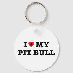 I Heart My Pit Bull Button Keychain