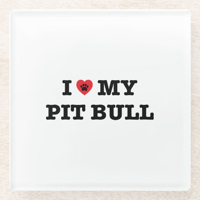 I Heart My Pit Bull Glass Coaster (Front)