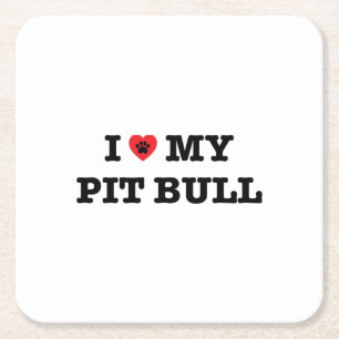 I Heart My Pit Bull Square Paper Coaster