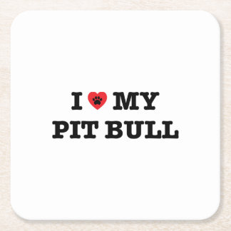I Heart My Pit Bull Square Paper Coaster