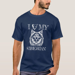 I Heart My Siberian, Cat Pawprints White on Dark T-Shirt