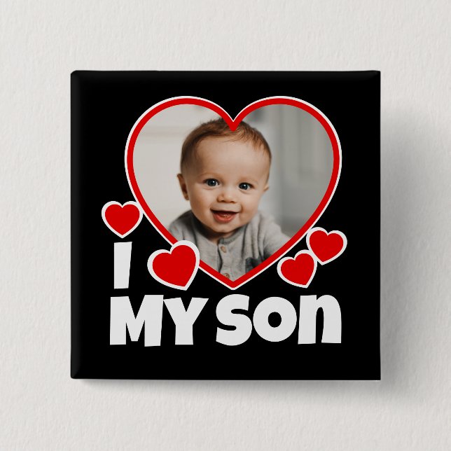 I Heart My Son Personalised Photo 15 Cm Square Badge (Front)