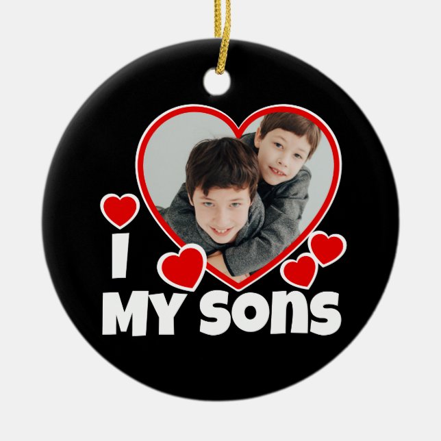 I Heart My Sons Personalised Photo Ceramic Tree Decoration (Front)