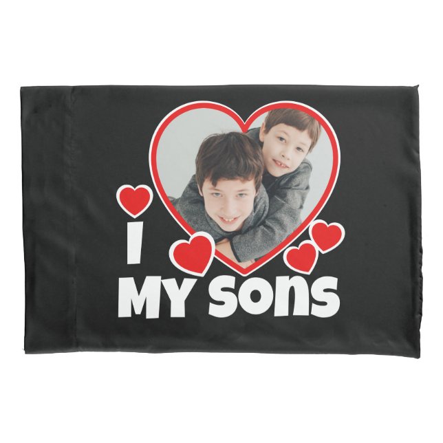 I Heart My Sons Personalised Photo Pillowcase (Front)