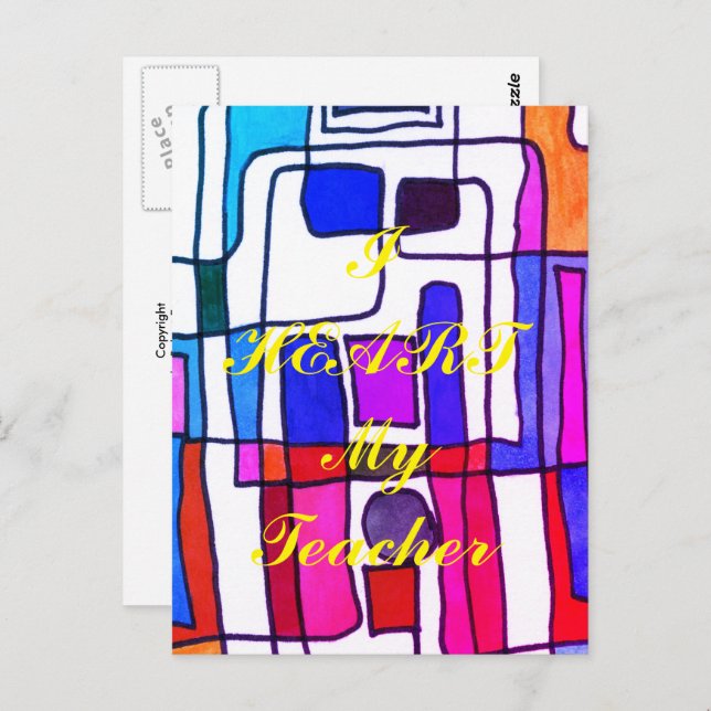 "I Heart My Teacher"  appreciation postcard (Front/Back)