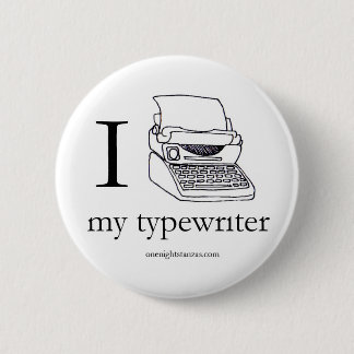 I heart my typewriter pin, round 6 cm round badge