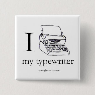 I heart my typewriter pin, square 15 cm square badge