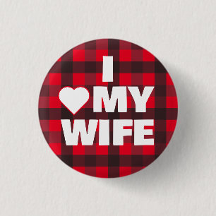 I "heart" my [wife] & checkered pattern 3 cm round badge