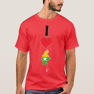 I Heart Myanmar I Love Myanmar National Flag Map V T-Shirt