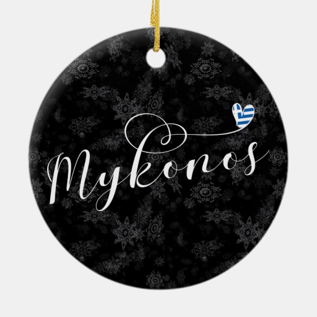 I Heart Mykonos, Greece Ceramic Tree Decoration (Back)