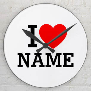 I Heart Name Round Clock