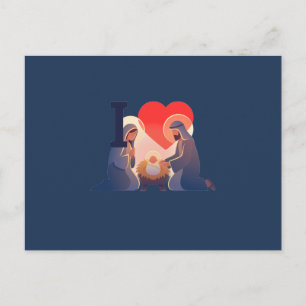 I Heart Nativity Scene Holy Night Christmas Navy Holiday Postcard
