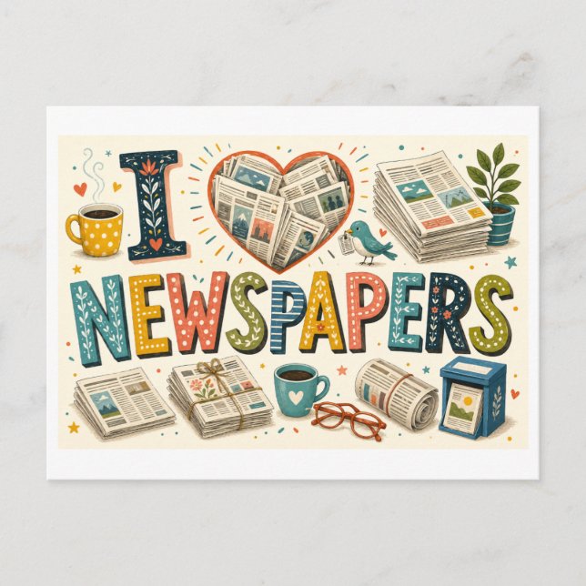 "I [Heart] Newspapers" Postcard (Front)