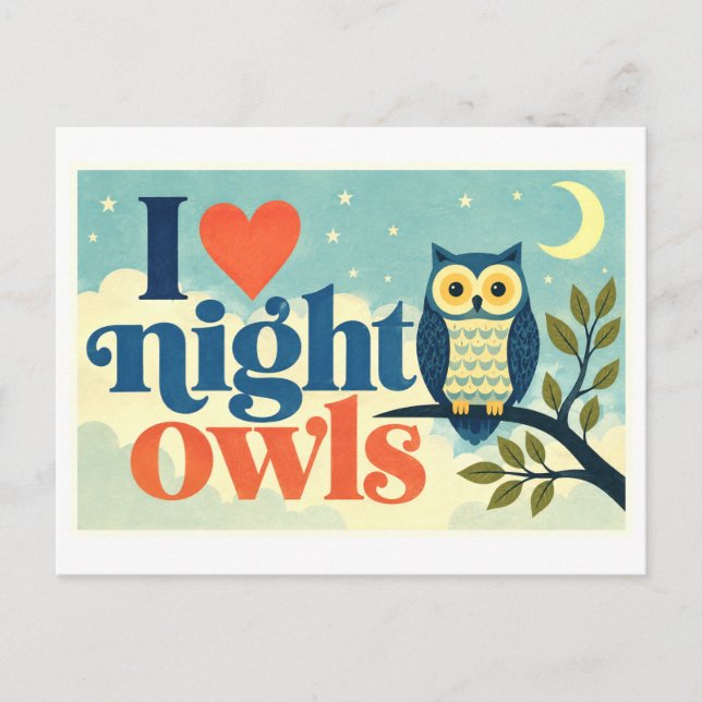 "I [Heart] Night Owls" Postcard (Front)