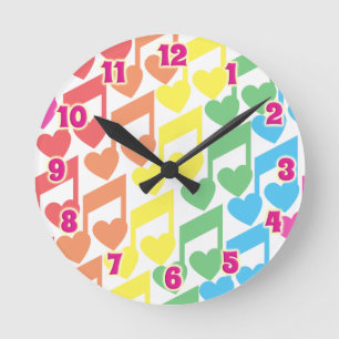 I Heart Notes and Music Love Round Clock