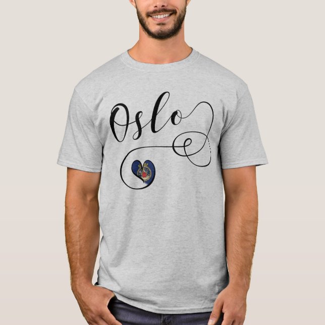 I Heart Oslo, Norway, Oslo Flag T-Shirt (Front)
